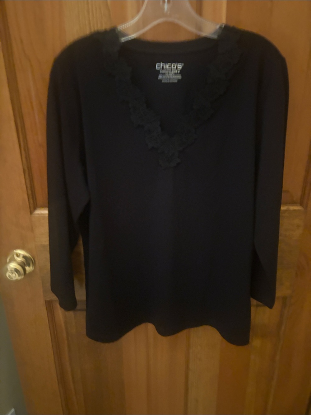 Chico's Black V-Neck Sweater with Lace Trim